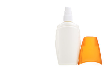 Bottle suntan cream isolated on white background