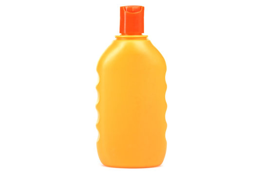Bottle suntan cream isolated on white background