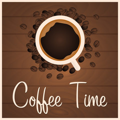 Coffee Banner. Coffee Time. Cup, grain, Vector flat illustration.