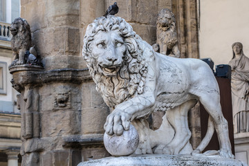 Fototapeta na wymiar Sculptures in Loggia dei Lanzi. Piazza della Signoria, Florence.