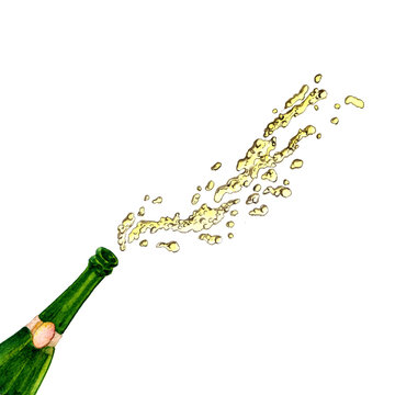 bottle with splashing champagne