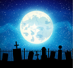 Graveyard cemetery tomb with fool moon