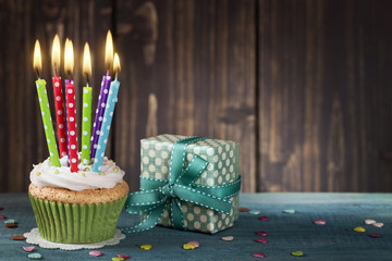 Cupcake with birthday candles