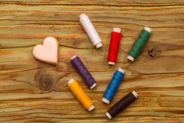 Colorful bobbins of threads