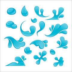 Splash of Blue Water Drops set. Liquid icons collection.