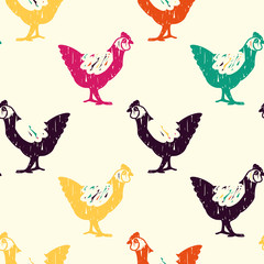 colored chicken doodle pattern
