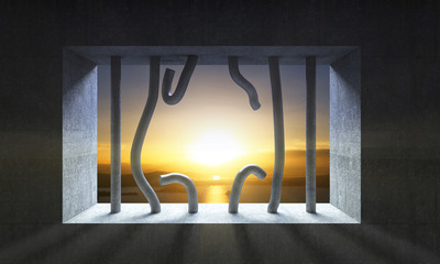 jail bar and sunset background