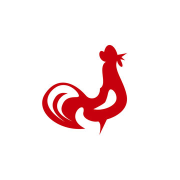 Red Cock on Wight Background ,Rooster , Vector Illustration