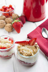 Dessert Healthy, quinoa, strawberry, nuts and yogurt.