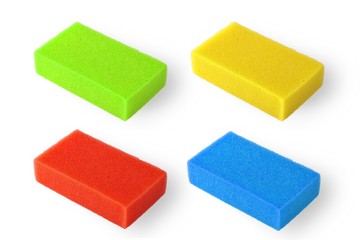 Set of multi-colored squire bath sponge isolated on white