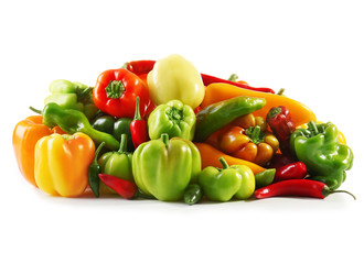 Set of fresh peppers on white background