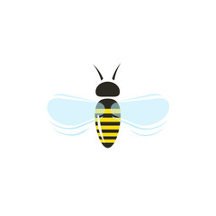 Bee flying vector icon isolated on white background, flat cartoon honeybee logotype, creative apis modern symbol