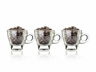 Coffee beans in glass coffee isolated on a white background