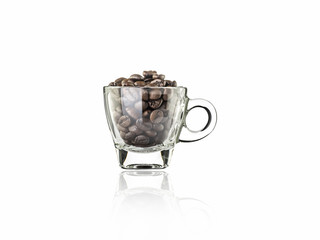 Coffee beans in glass coffee isolated on a white background