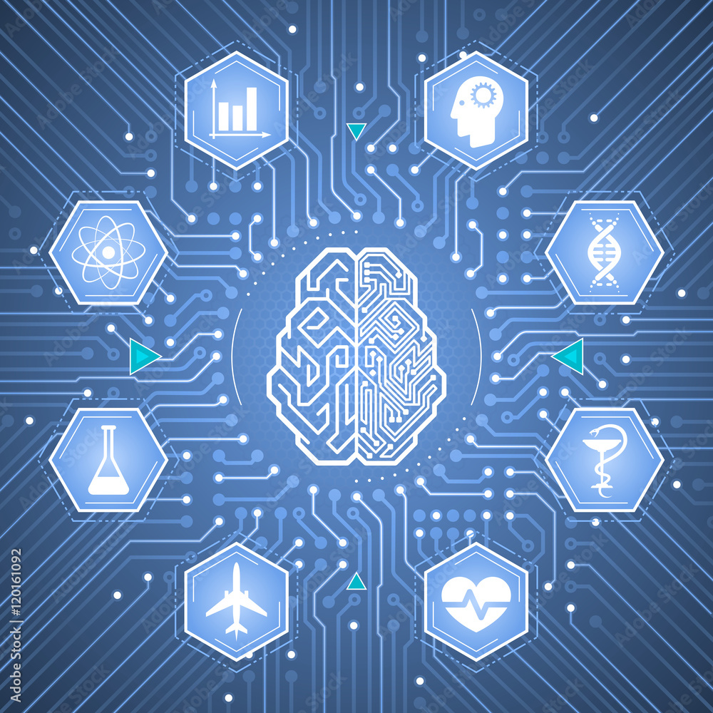 Poster cybernetic brain. infographical template on the subject of 'artificial intelligence'.