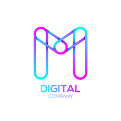 Letter M Logo Design.Linked shape circle symbol,Digital,pink blue