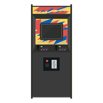 Arcade machine vector illustration. Geek gaming retro gadgets fr