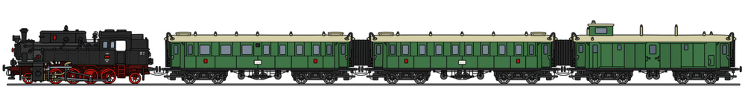 Hand drawing of a classic steam passenger train