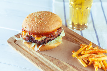 Tasty and appetizing hamburger