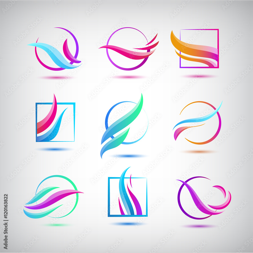 Poster vector set of colorful wave logos. abstract web design icons, identity