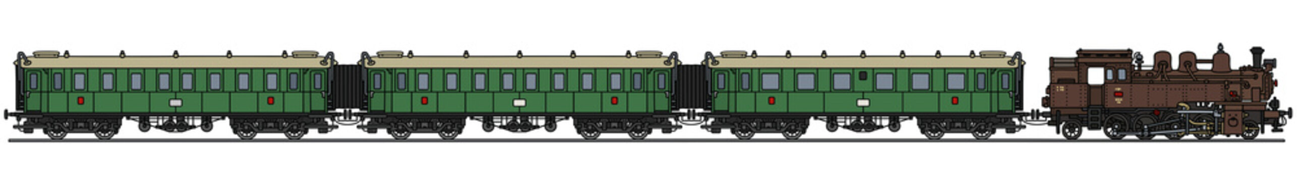 Hand drawing of an old steam passenger train