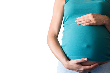 Pregnant woman with beautiful belly isolated on white background