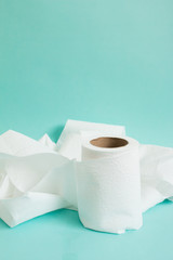 Toilet roll on blue background.