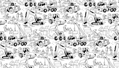 Building construction workers landscape black seamless pattern. © Chief Crow