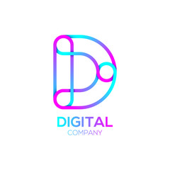 Letter D Logo Design.Linked shape circle symbol,Digital,pink blue