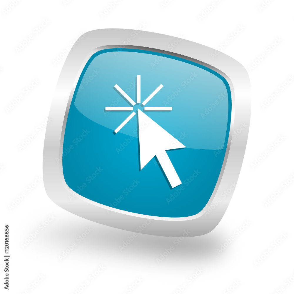 Poster modern design square blue click here vector icon