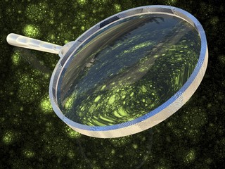 Magnifying glass isolated on background resembling bacteria 3d rendering