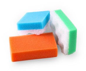 Set of multi-colored squire bath sponge isolated on white