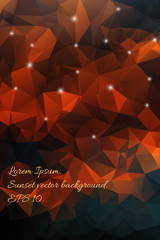 Obraz premium Abstract vector polygon background in the colors of the sunset sky with bright sparks of stars. Vertical modern backdrop for web design, posters, templates, billboards.