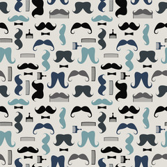 Vector seamless pattern with mustaches, mustache combs and bows