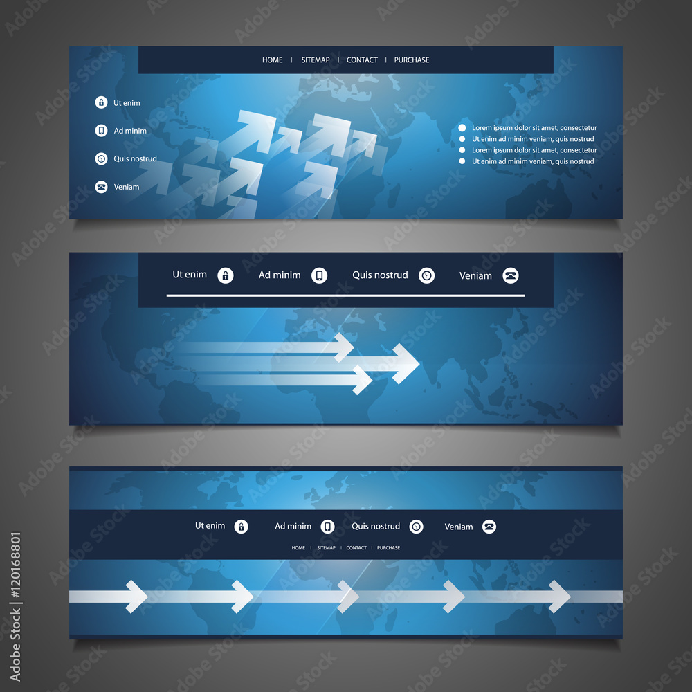 Poster web design elements - header design with world map