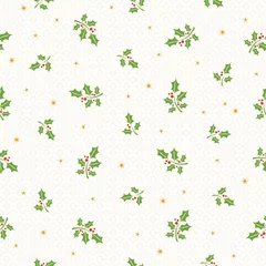 Behang naadloos kerstpatroon met hulst © orangeberry