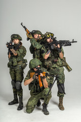 Group of russian soldiers  on white background