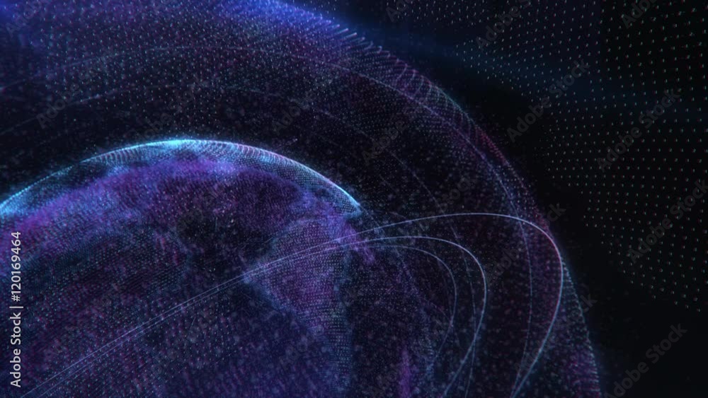 Aufkleber holographic animation of earth planet with orbits around it rotating and glowing in dark universe