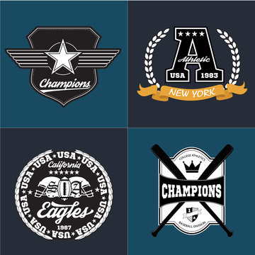 Sport athletic champions college baseball football logo emblem collection. Vector Graphics and typography t-shirt