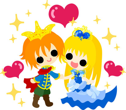 Illustration of the pretty princess and prince