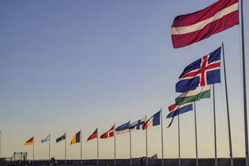 Europe country flags swinging
