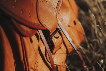 Fototapeta na wymiar Leather backpack detail.