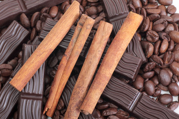 Coffee beans and cute chocolate