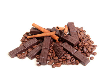 Coffee beans and cute chocolate