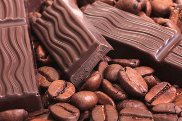 Coffee beans and cute chocolate