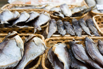 Different kinds of dried fish in the store at beer fesival