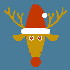 Deer head in santa hat style vector Flat