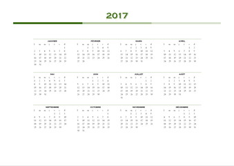 Simple calendar for 2017 year in french language