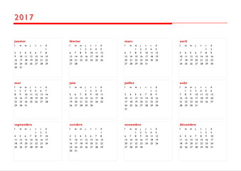 Simple calendar for 2017 year in french language