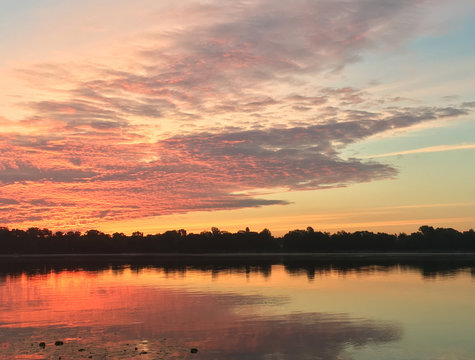 Fototapeta summer sunrise on the river